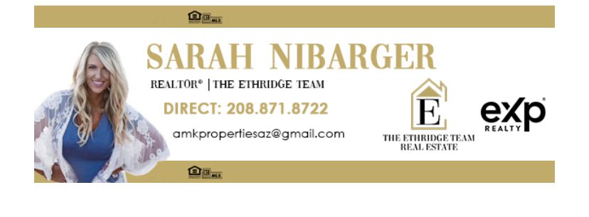 Sarah Nibarger Real Estate ad and contact banner